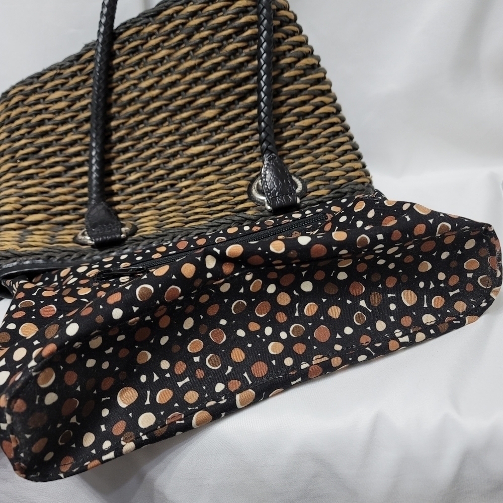 Vintage Brighton Raffia Straw Leather Trim Shoulder Bag - Black & Tan - Picture 13 of 16